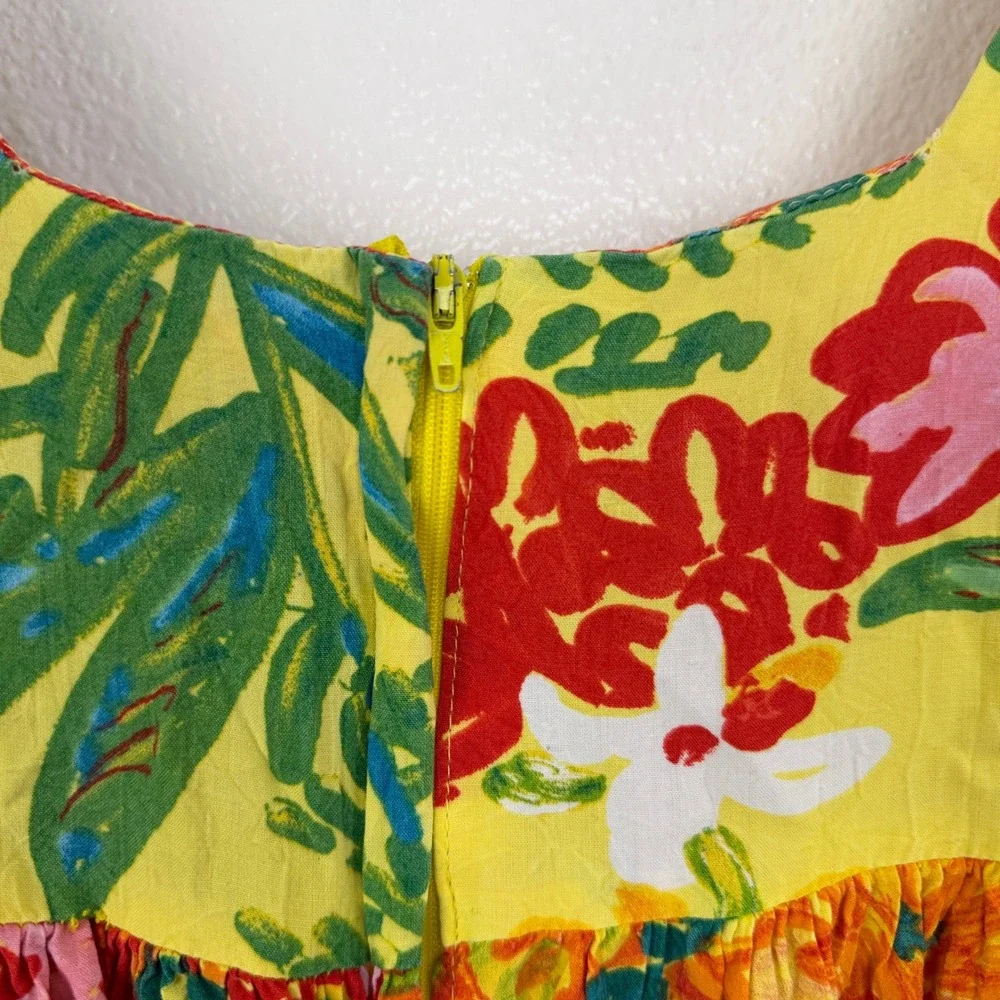 Jam's World Dress Womens Small Yellow Floral Print Short Sleeve Mini Back Zip - Picture 8 of 9
